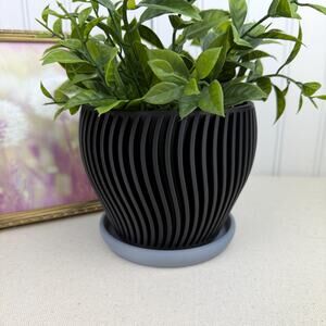 The Oblique Planter, Indoor Flower Pot, Tabletop Planter, Ribbed Wavy Pattern
